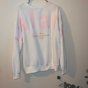 HALARA White Crewneck Sweatshirt with Pink Logo